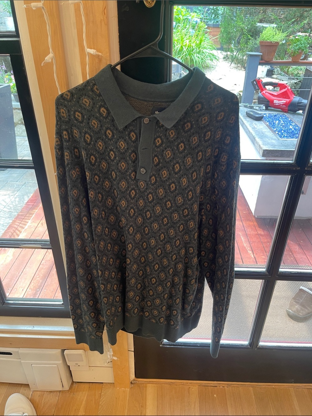 Abercrombie & Fitch Dark Green Patterned Long-Sleeve Polo